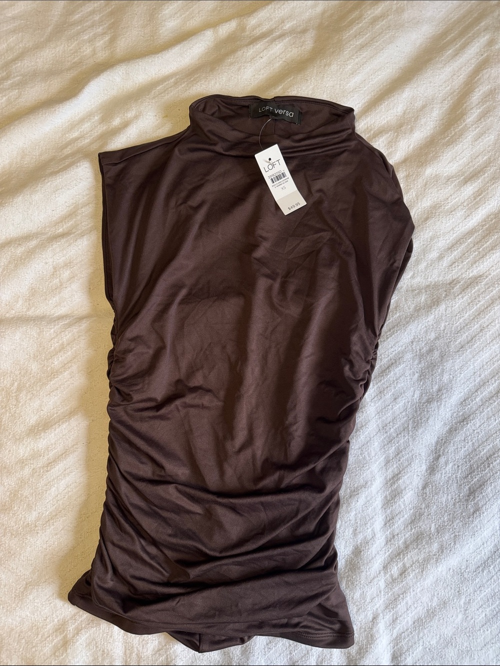 Loft Versa Brown Sleeveless Ruched Mock Neck Top